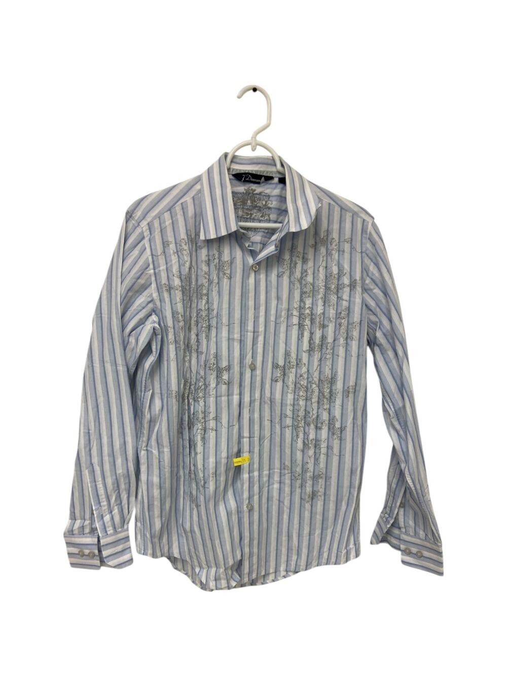 7 Diamond Button Up Shirt Mens Medium Gray Stripe Floral Print Long Sleeve